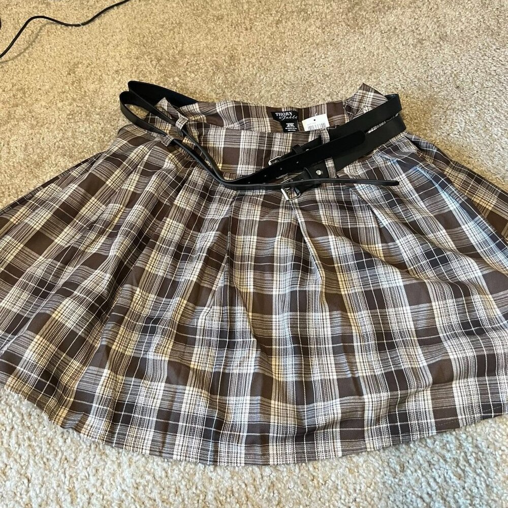 Thorn and Fable Plus Size 0  Low Rise Plaid Double Belted Skirt